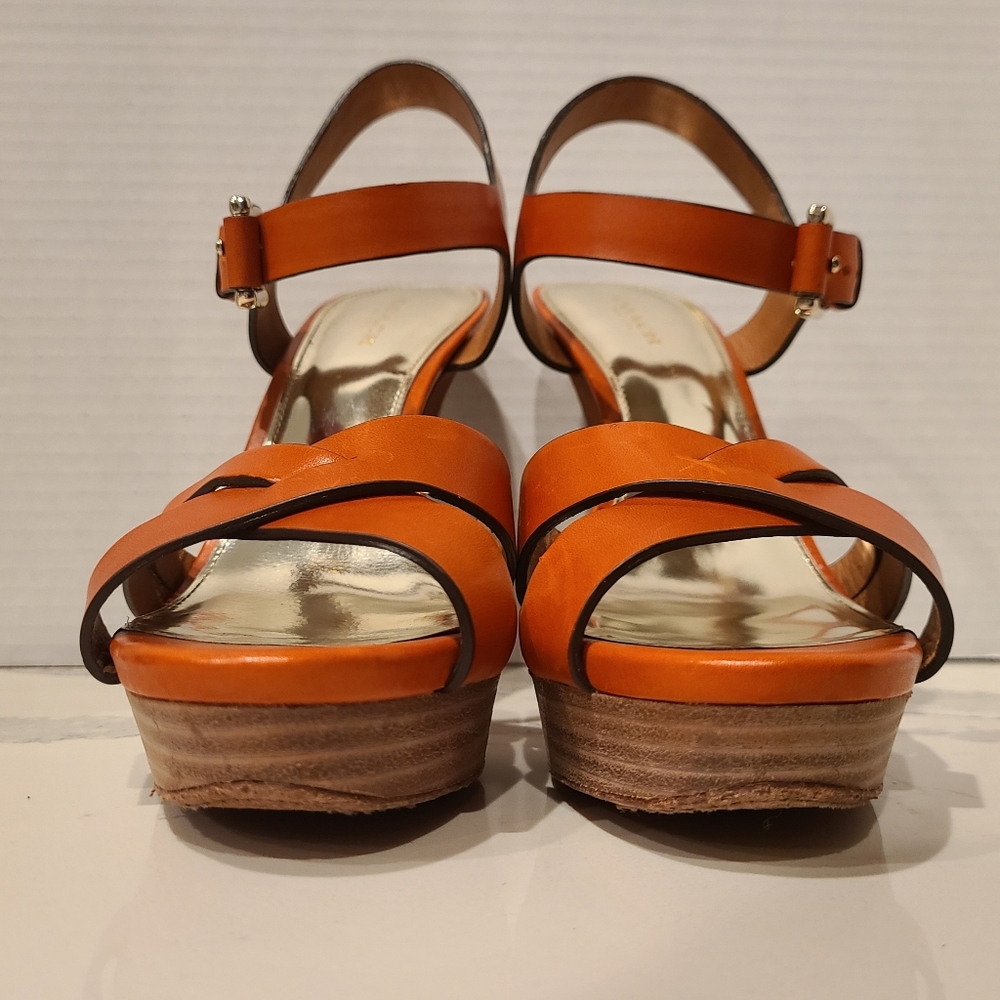 Coach Dani Leather Platform Open-toe Sandal in Orange Papaya Sz 8 - Picture 11 of 14